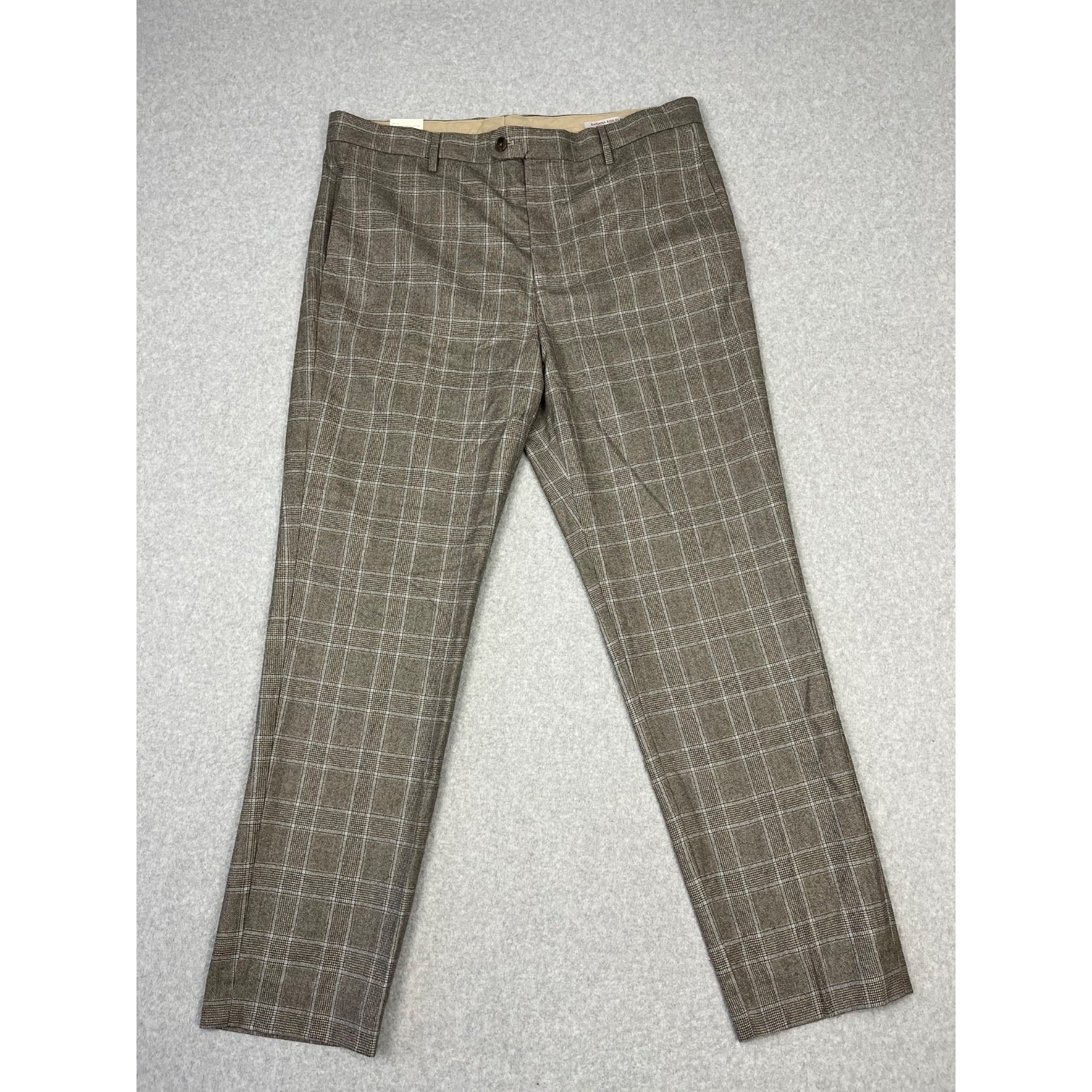 Banana Republic Tailored Slim Fit Pants Mens 38 Brown Plaid Flannel 120s Wool